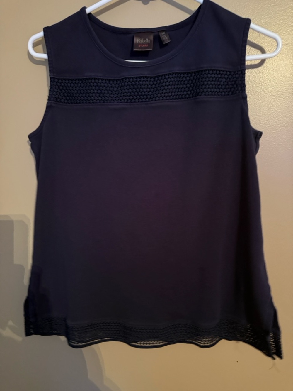 Rafaella Navy Sleeveless Tank with Crochet Trim
